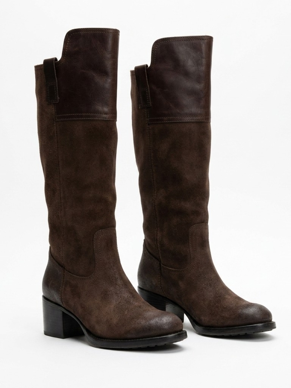 Frye Brown Suede & Leather Tall Boots Size 6.5 EUC